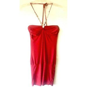 Fashion Nova B Sharp Bodycon red halter dress with necklace,sz S